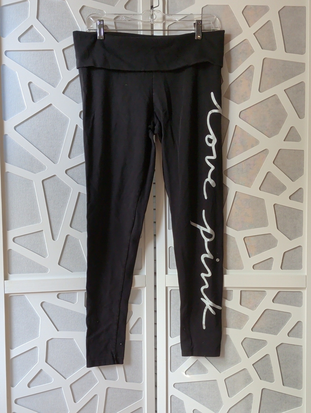 PINK Victoria's Secret Black Leggings with White Script